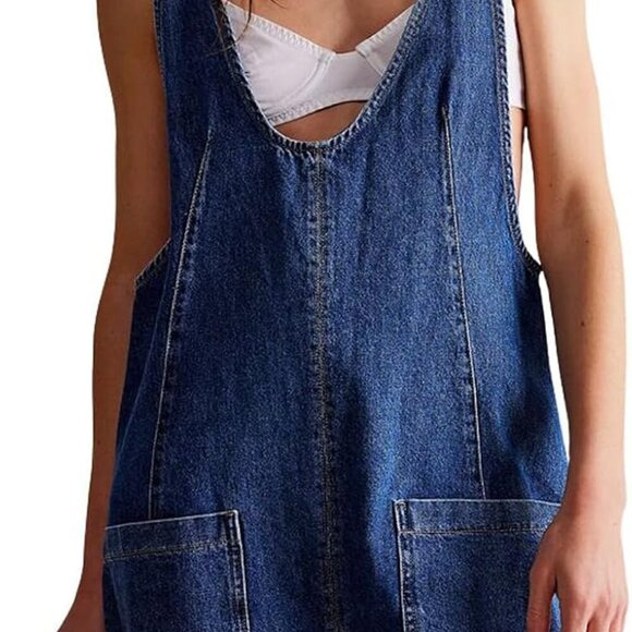 Women Casual Denim Short Overalls Rolled Cuff Barrel Shorts Jumpsuit Rompers